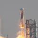 The New Shepard Blue Origin rocket lifts off from the launch pad carrying Jeff Bezos along with his brother Mark Bezos, 18-year-old Oliver Daemen, and 82-year-old Wally Funk prepares to launch on July 20, 2021, in Van Horn, Texas. Mr. Bezos and the crew are riding in the first human spaceflight for the company.